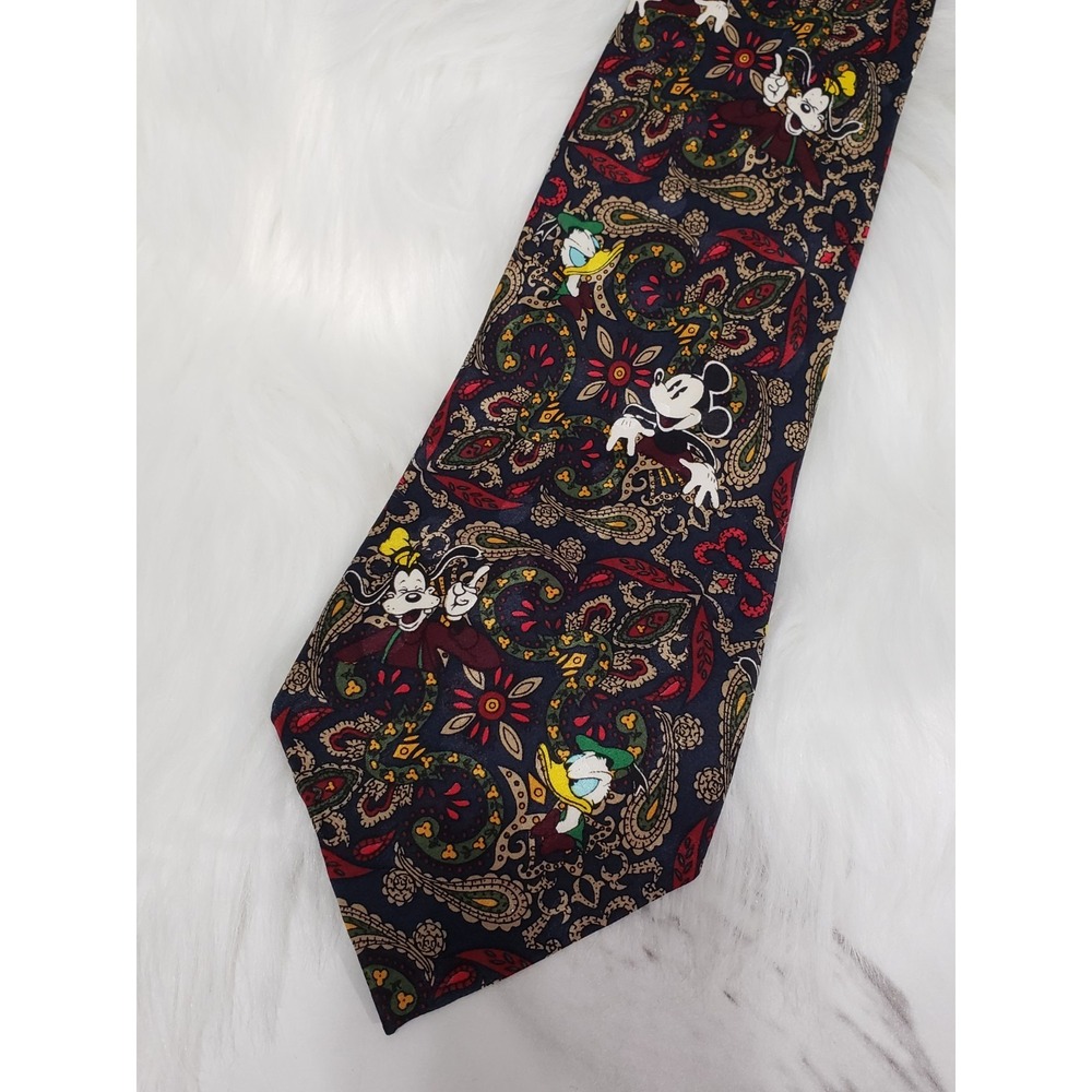 Vintage 90s MICKEY DONALD GOOFY paisley mens tie necktie dress tie maroon blue